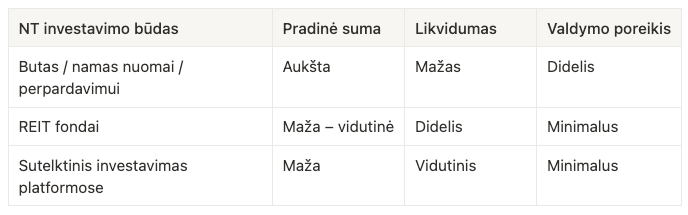 NT investavimo būdų playginimas