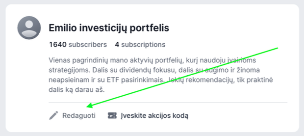 Freedom24 investicinio portfelio redagavimo mygtukas web versijoje